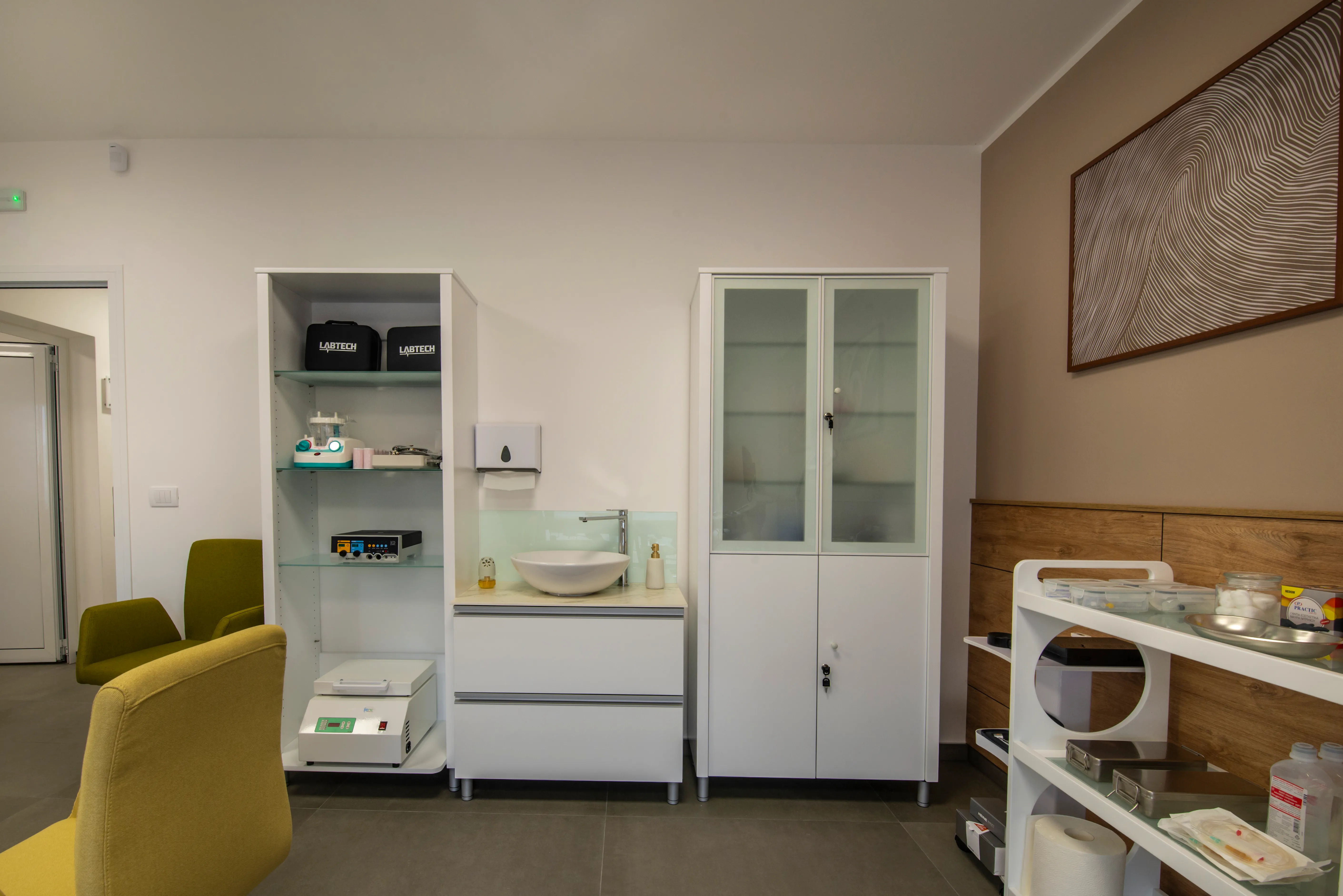 Bright modern clinic interior with medical staff